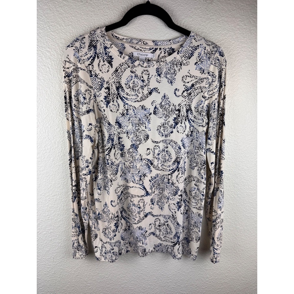 Chicos Top Size 0 S Paisley Snakeskin‎ Print Long Sleeve Coquette Cottagecore